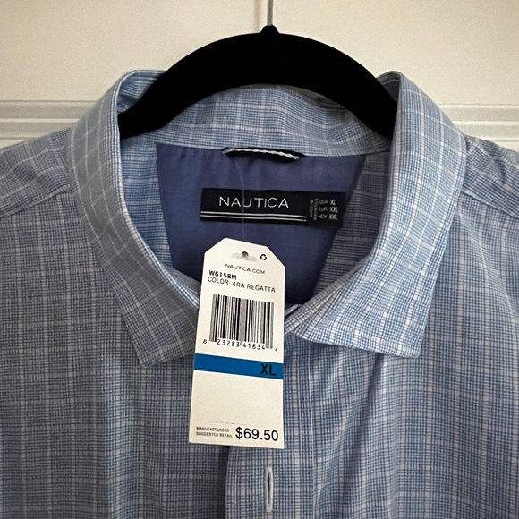 NWT Nautica Blue Plaid Stripe Button Down - Picture 2 of 4